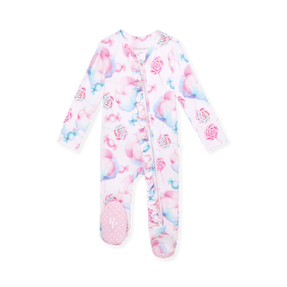 Bamboo Ruffle Footie with 2-Way Zipper - Sweeties (Cotton Candy)