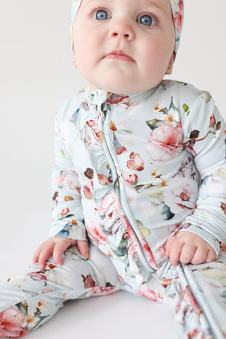 Posh Peanut Bamboo Ruffle Footie with 2-Way Zipper - Melinda (Fairies) | Baby Riddle