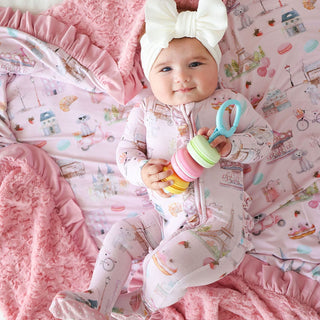 Bamboo Ruffle Footie with 2-Way Zipper - Posh ParisPosh PeanutSize: 0-3 Months