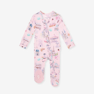 Bamboo Ruffle Footie with 2-Way Zipper - Posh ParisPosh PeanutSize: 0-3 Months