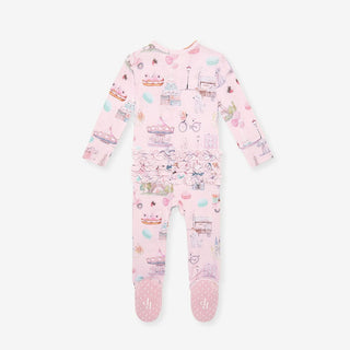 Bamboo Ruffle Footie with 2-Way Zipper - Posh ParisPosh PeanutSize: 0-3 Months