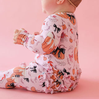 Bamboo Ruffle Footie with 2-Way Zipper - Regan (Pumpkin)Posh PeanutSize: 0-3 Months