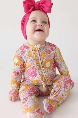 Posh Peanut Bamboo Ruffle Footie with 2-Way Zipper - Rosalinda (Floral) | Baby Riddle