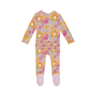 Posh Peanut Bamboo Ruffle Footie with 2-Way Zipper - Rosalinda (Floral) | Baby Riddle