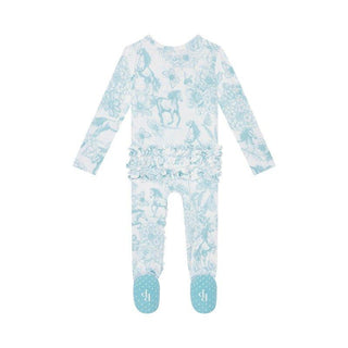 Bamboo Ruffle Footie with Zipper - Charlotte Anne (Floral and Horse) Baby & Toddler Sleepwear