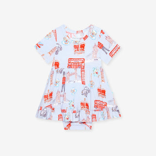 Bamboo Short Sleeve Ruffled Twirl Bodysuit Dress - Posh LondonPosh PeanutSize: 3-6 Months