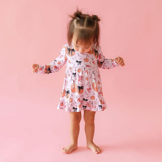 Bamboo Long Sleeve Ruffled Twirl Bodysuit Dress - Regan (Pumpkin)Posh PeanutSize: 0-3 Months