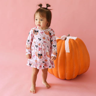 Bamboo Long Sleeve Ruffled Twirl Bodysuit Dress - Regan (Pumpkin)Posh PeanutSize: 0-3 Months