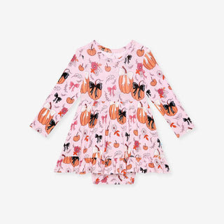 Bamboo Long Sleeve Ruffled Twirl Bodysuit Dress - Regan (Pumpkin)Posh PeanutSize: 0-3 Months