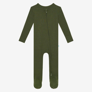Solid Bamboo Footie with Zipper - Pine Ribbed Baby & Toddler Sleepwear