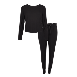 Posh Peanut Women's Scoop Neck Top & Jogger Pajama Set - Black Ribbed | Baby Riddle