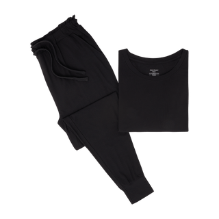 Posh Peanut Women's Scoop Neck Top & Jogger Pajama Set - Black Ribbed | Baby Riddle