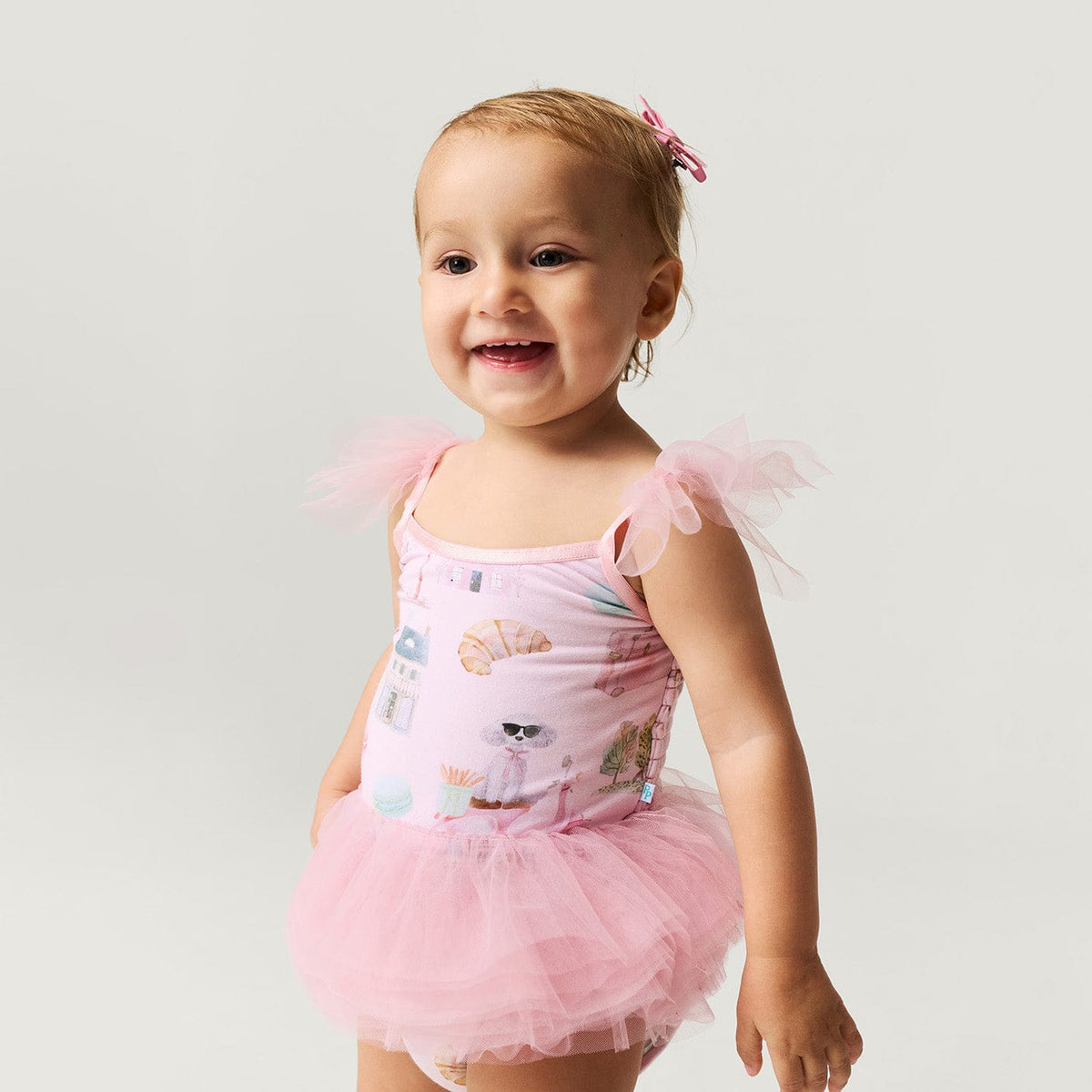 Posh Peanut Baby's Posh Paris Tulle Smocked Bodysuit Dress in Pink, 18-24 mo, Viscose from Bamboo