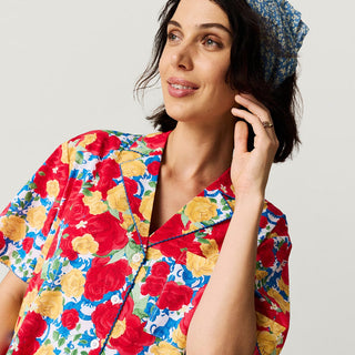 Women's Bamboo Challis Short Set - Valentina (Floral) Posh Peanut Size: S