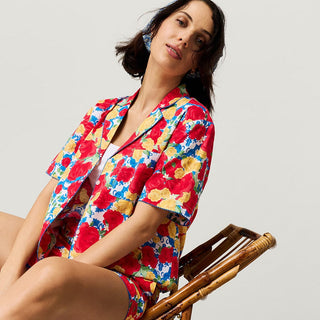 Women's Bamboo Challis Short Set - Valentina (Floral) Posh Peanut Size: S