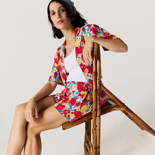 Women's Bamboo Challis Short Set - Valentina (Floral) Posh Peanut Size: S