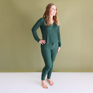 Women's Solid Bamboo Long Sleeve Pajama Set, Pine Waffle Pajamas