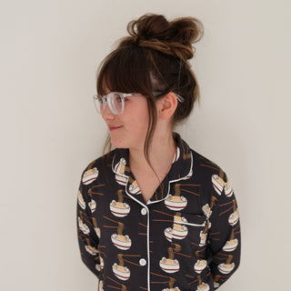 Girl's Bamboo Button Up Lounge Set - Ramen lounge set forever french baby Size: 10/12 Years