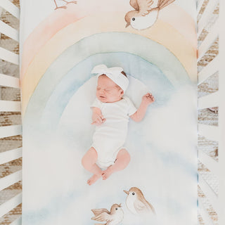 Rainbow and Birds Standard Size Crib Sheet Crib sheets Rookie Humans Size: US Standard crib size