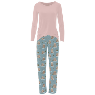 Bamboo Long Sleeve Relaxed Tee & Pajama Pants Set - Stormy Sea Gingerbread Town KicKee Pants Size: XS