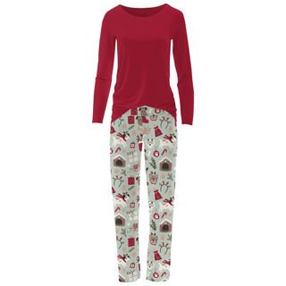 Bamboo Long Sleeve Relaxed Tee & Pajama Pants Set - Aloe Christmas Dogs KicKee Pants Size: XS