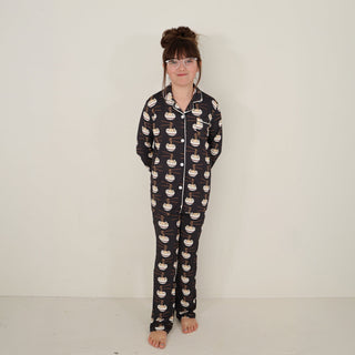 Girl's Bamboo Button Up Lounge Set - Ramen lounge set forever french baby Size: 10/12 Years
