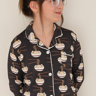 Girl's Bamboo Button Up Lounge Set - Ramen lounge set forever french baby Size: 10/12 Years