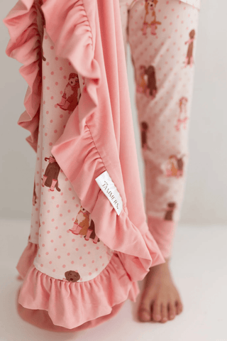 Bamboo Ruffle Blanket - Pink Pup Friends In My Jammers Size: One Size