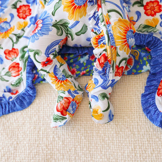 Bamboo Ruffle Footie with 2-Way Zipper - Fiore Italiani (Floral)