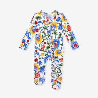 Bamboo Ruffle Footie with 2-Way Zipper - Fiore Italiani (Floral)