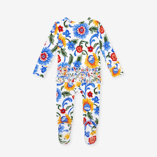 Bamboo Ruffle Footie with 2-Way Zipper - Fiore Italiani (Floral)