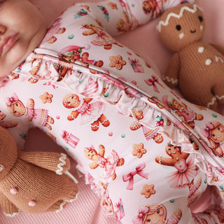 Bamboo Ruffle Footie with 2-Way Zipper - Ginger Posh (Gingerbread Cookies) Posh Peanut Size: Newborn