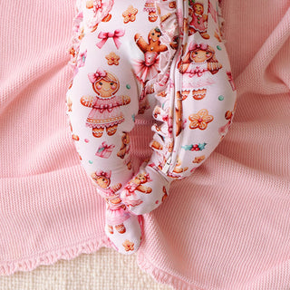 Bamboo Ruffle Footie with 2-Way Zipper - Ginger Posh (Gingerbread Cookies) Posh Peanut Size: Newborn