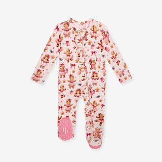 Bamboo Ruffle Footie with 2-Way Zipper - Ginger Posh (Gingerbread Cookies) Posh Peanut Size: Newborn
