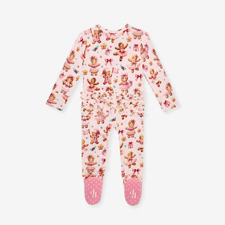 Bamboo Ruffle Footie with 2-Way Zipper - Ginger Posh (Gingerbread Cookies) Posh Peanut Size: Newborn