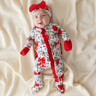 Bamboo Ruffle Footie with 2-Way Zipper - Happy Holly-Days