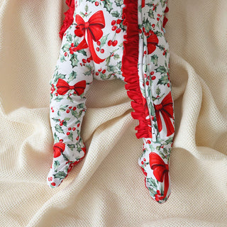 Bamboo Ruffle Footie with 2-Way Zipper - Happy Holly-Days