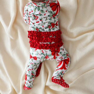 Bamboo Ruffle Footie with 2-Way Zipper - Happy Holly-Days