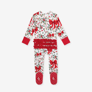 Bamboo Ruffle Footie with 2-Way Zipper - Happy Holly-Days