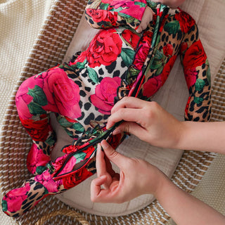 Bamboo Ruffle Footie with 2-Way Zipper - Wild Roses Posh Peanut