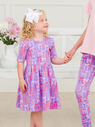 RuffleButts + RuggedButts Cotton Short Sleeve Knit Twirl Dress - Rosy Ribbon | Baby Riddle