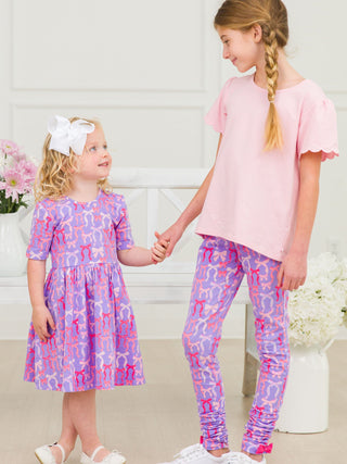RuffleButts + RuggedButts Cotton Short Sleeve Knit Twirl Dress - Rosy Ribbon | Baby Riddle