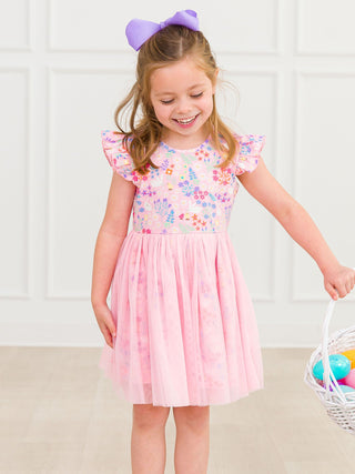 RuffleButts + RuggedButts Cotton Flutter Sleeve Tulle Twirl Dress - Bunny and Friends | Baby Riddle