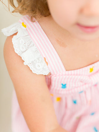Cotton Gauze Flutter Sleeve Bow Front Woven Dress - Pink Bunny Stripe Baby & Toddler Dresses RuffleButts + RuggedButts Size: 2T