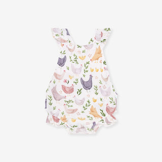 Bamboo Ruffled Strap Bubble Romper - Jo (Chickens)