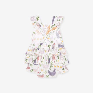 Bamboo Ruffled Strap Bubble Romper - Jo (Chickens)