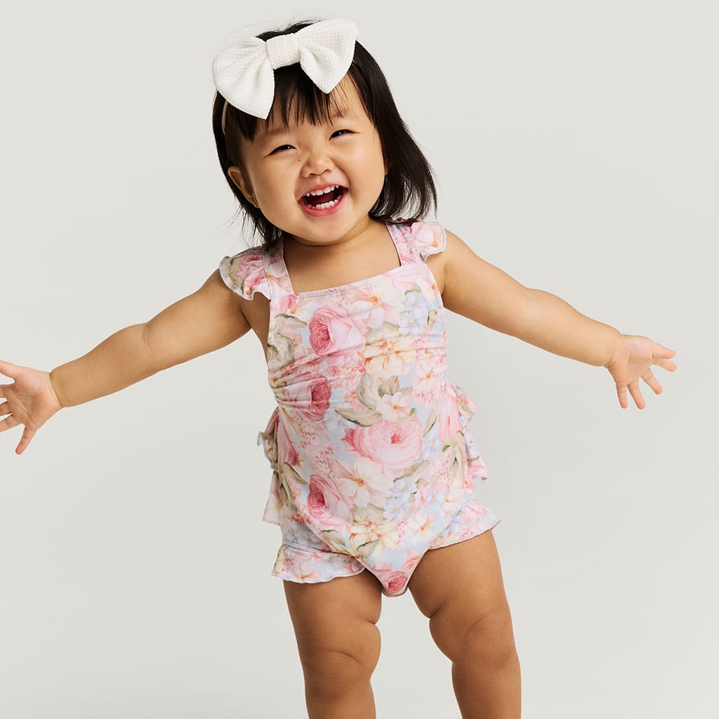 Bamboo Ruffled Strap Bubble Romper - Rose Dreams (Floral)