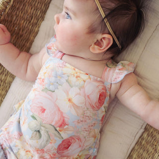 Bamboo Ruffled Strap Bubble Romper - Rose Dreams (Floral) Posh Peanut Size: 0-3 Months