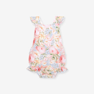 Bamboo Ruffled Strap Bubble Romper - Rose Dreams (Floral) Posh Peanut Size: 0-3 Months