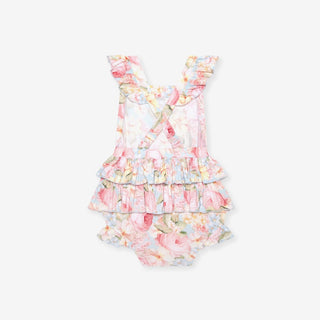 Bamboo Ruffled Strap Bubble Romper - Rose Dreams (Floral) Posh Peanut Size: 0-3 Months